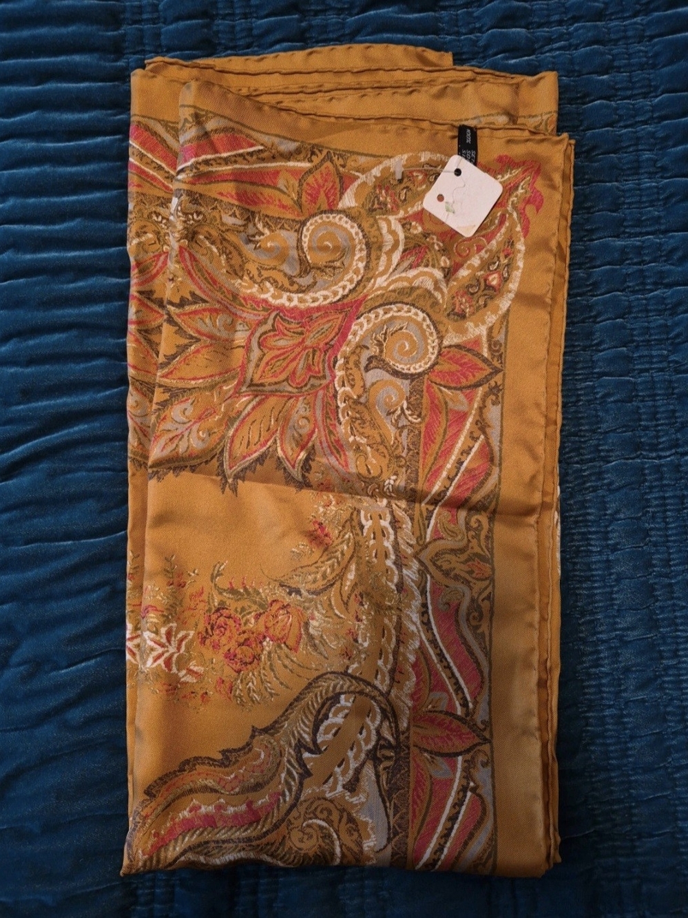 NWT Gianfranco Ferre 100% Silk Mustard Paisley Scarf with Pink & Cream Accents